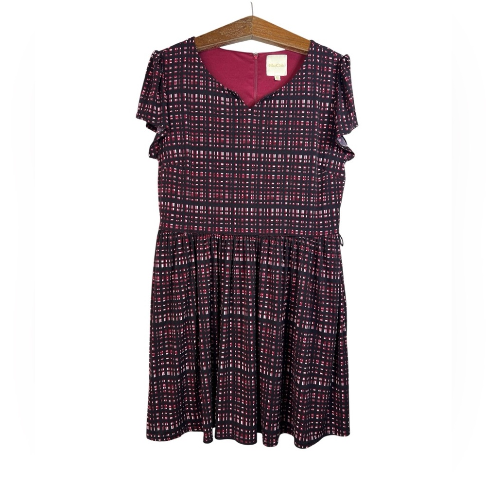 ModCloth Black Red Geometric Plaid A-Line Flare Dress Career Cocktail Size 2X